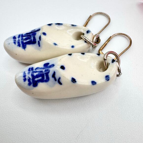 Holland Delft Clog Earrings Ceramic Tourist Whimsical Cute Travel European Fun - Picture 2 of 13